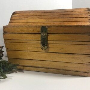 Vintage rustic wood box, Wood decorative box, Natural wood dome top box, Rustic wood slat hand crafted box, handmade paint stick wood box
