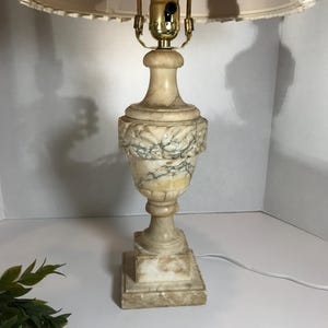 Vintage Italian Marble Table Lamp – Elegant Urn Style with Carved Detail & Gray Veining – French Country Accent Lighting