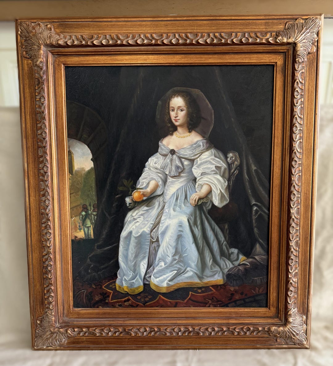 Vintage Original Portrait Painting of Woman in White Ornate Gold Frame ...
