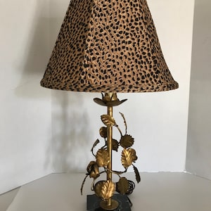 Vintage Leopard Velvet Lampshade, 10&quot; Raised Velvet Animal Print Empire Lamp Shade