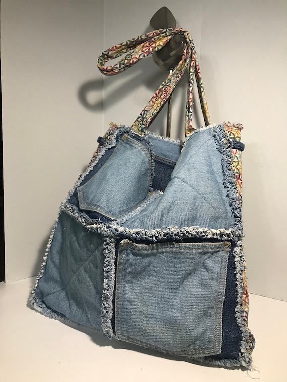 Vintage denim purse handbag tote, Vintage denim r… - image 8