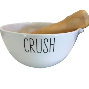 West Elm Crush mortar and wooden pestle, White ceramic bowl with wooden pestle, West Elm dining, West Elm cooking, West Elm kitchen
