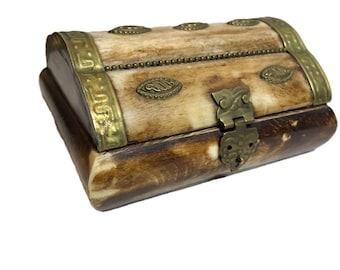 Vintage carved bone and brass small hinged trinket box
