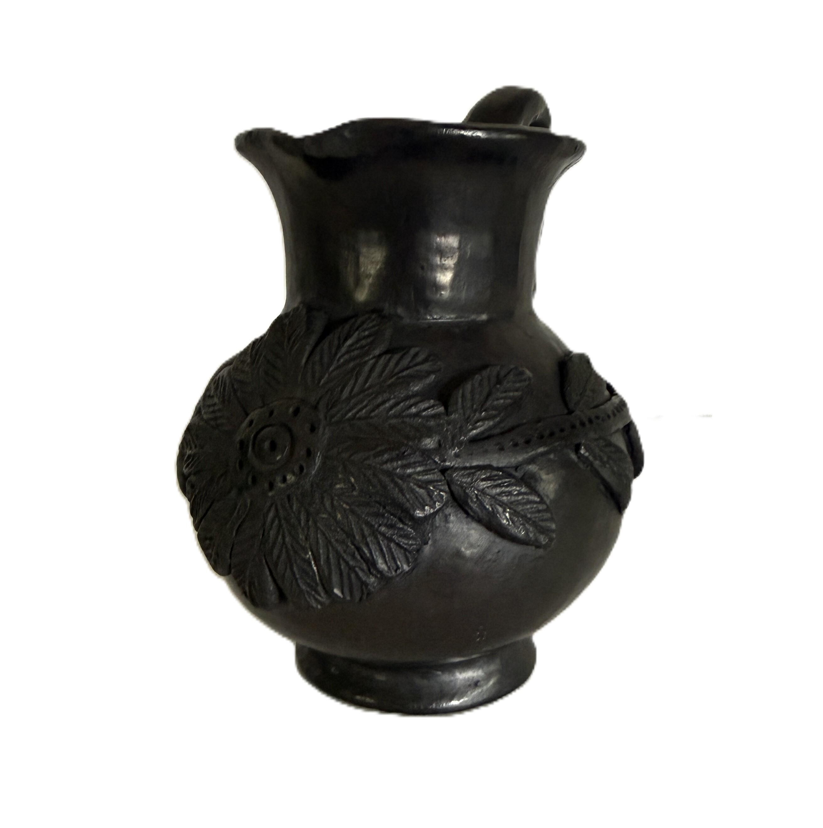 Vintage Dona Rosa Oaxacan Black Pottery Pitcher, Mexican Folk Art