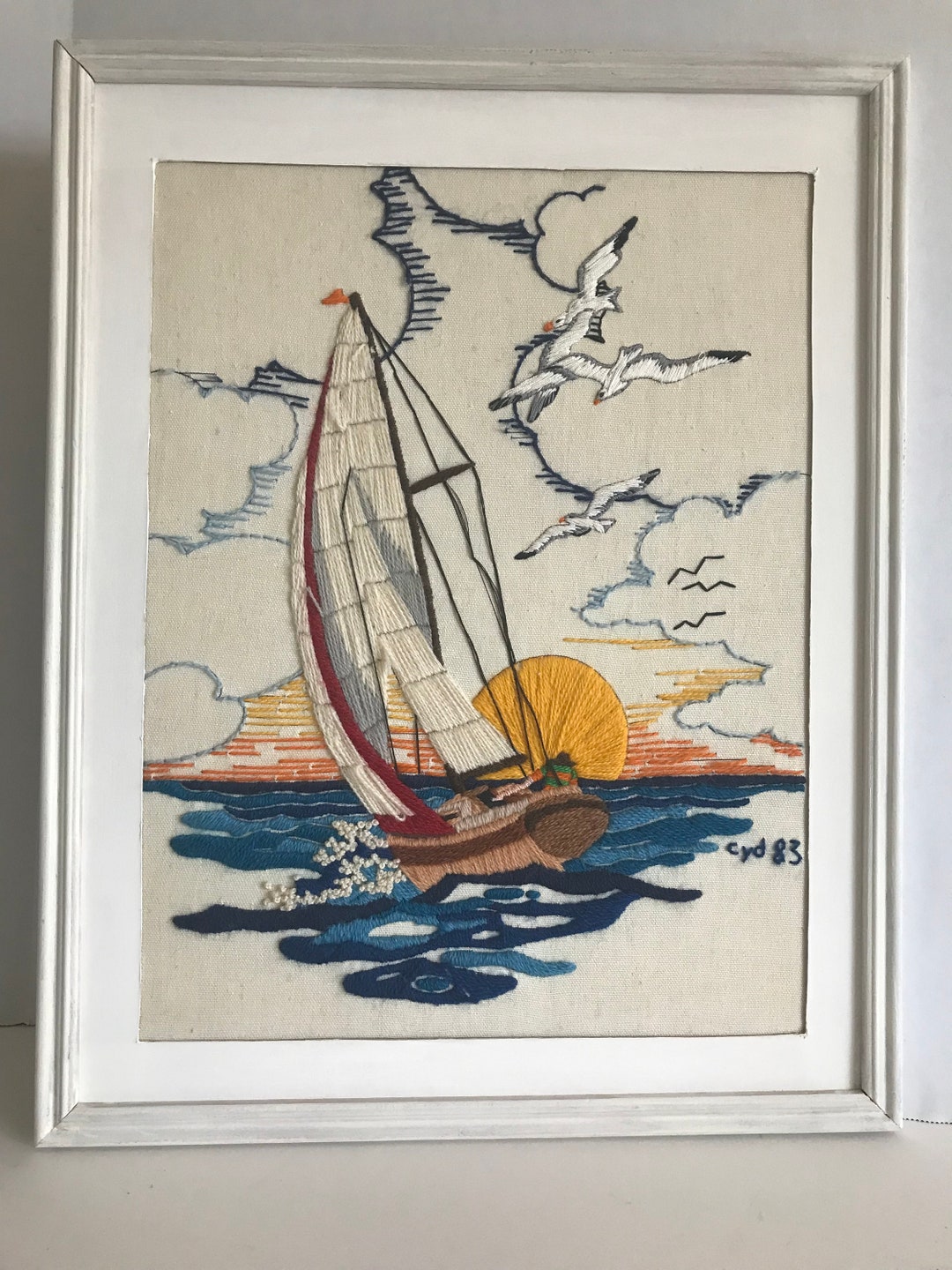 Vintage Crewel Sailing Framed Art Vintage Yarn Art Vintage Etsy