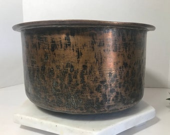 Vintage copper pot, Vtg aged copper pan pot, Vtg copper cookware, Vtg copper vessel, Vintage copper decor, Vintage copper kitchen decor