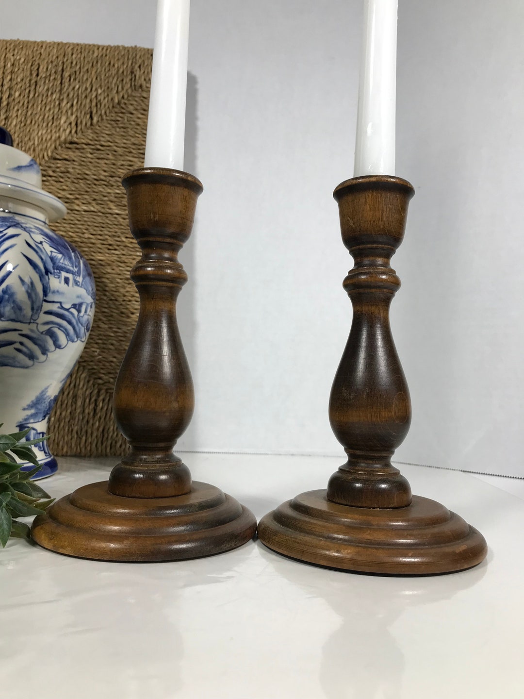 Vintage Wood Candle Holders, Vintage Dark Wood Candle Holder Set — free download