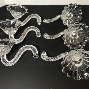 Set of 6 Vintage Twisted Crystal Chandelier Arms – Scalloped Edge with Crystal Drop Holes – Replacement Lighting Parts