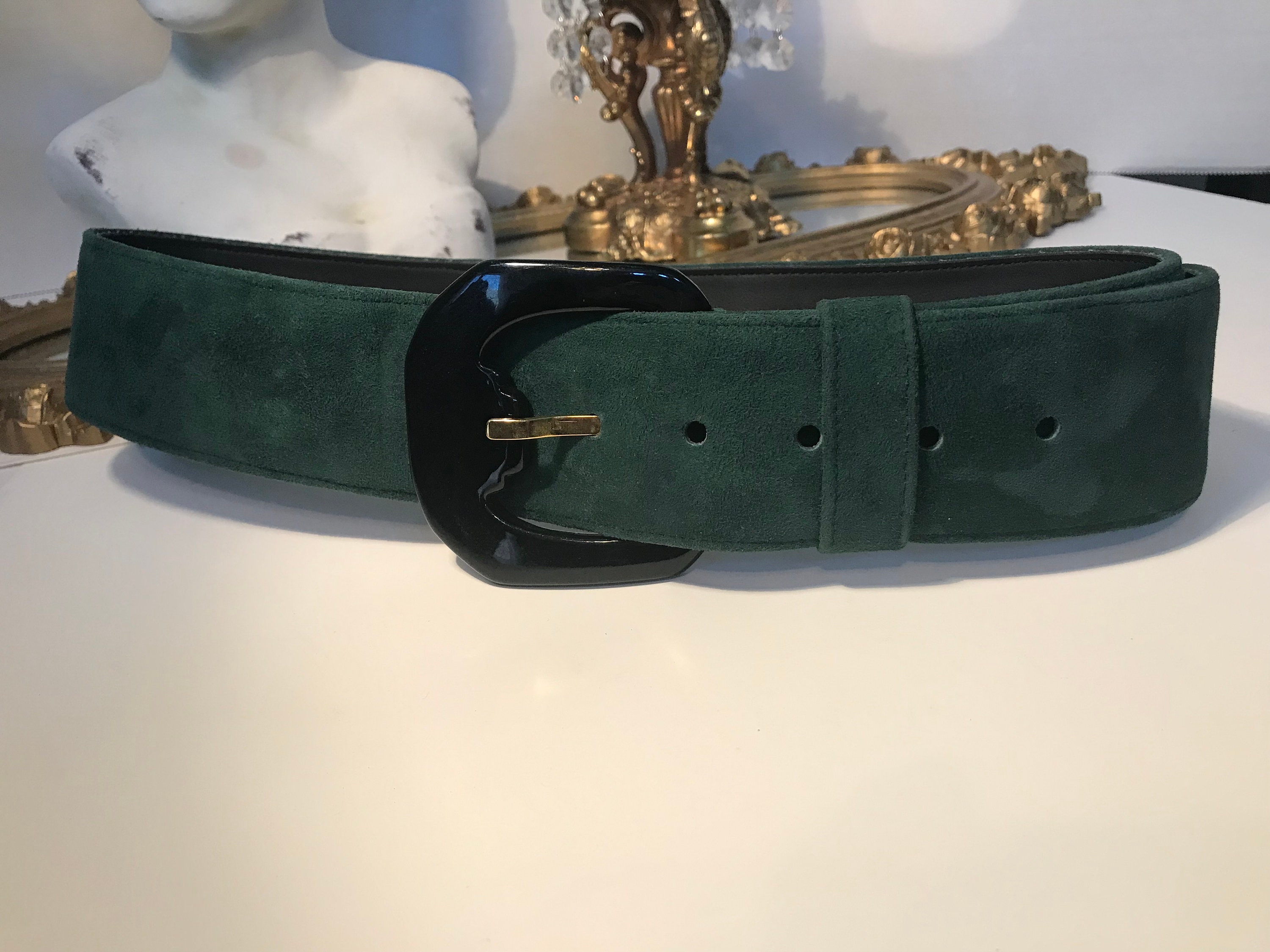 Ceinture Charles Jourdan vintage, ceinture en daim vert Charles