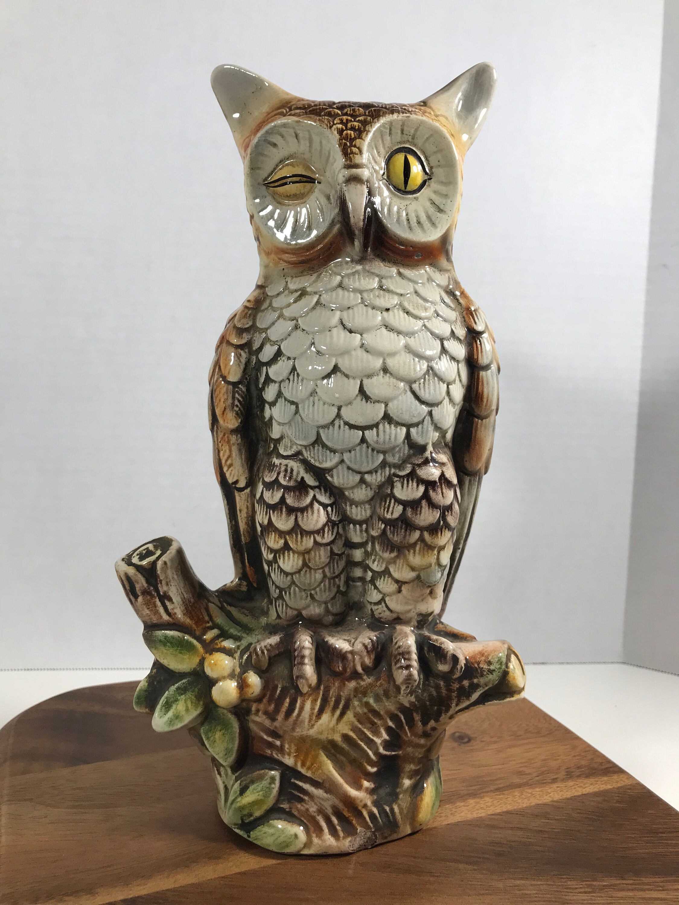 Vintage Barsottini Owl Ceramic Decanter | 1960s Figural Liquor