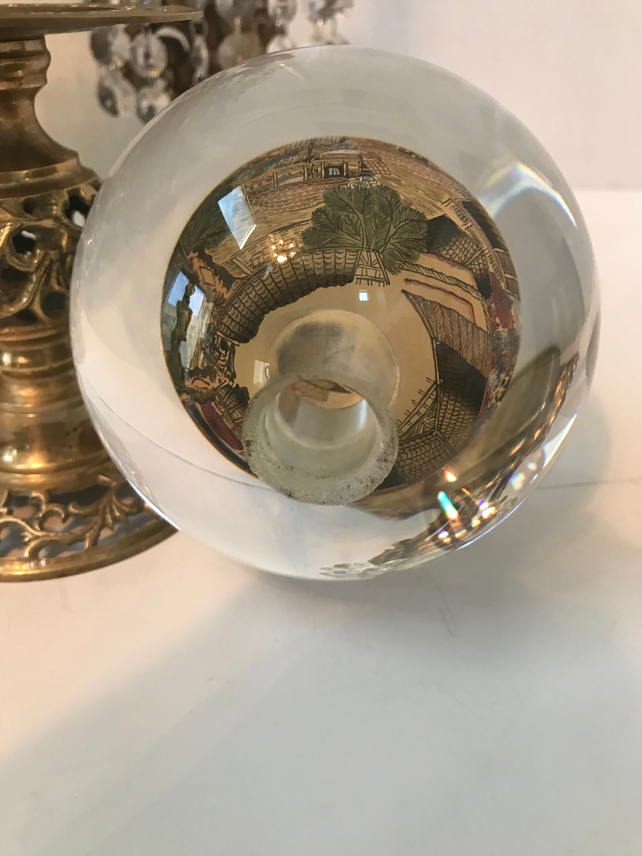 Vintage Chinoiserie Glass Paperweight, Vtg Reverse Painted Asian ...