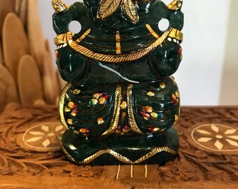 ヴィンテージ翡翠ガネーシャ彫刻、ヴィンテージ手彫り翡翠象ガネーシャ