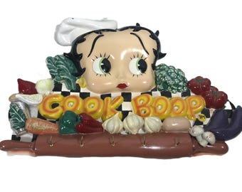 Betty Boop large wall decor, Betty Boop "Cook Boop" large wall decor with brass utensil hooks, Large Betty Boop wall art, Betty Boop decor