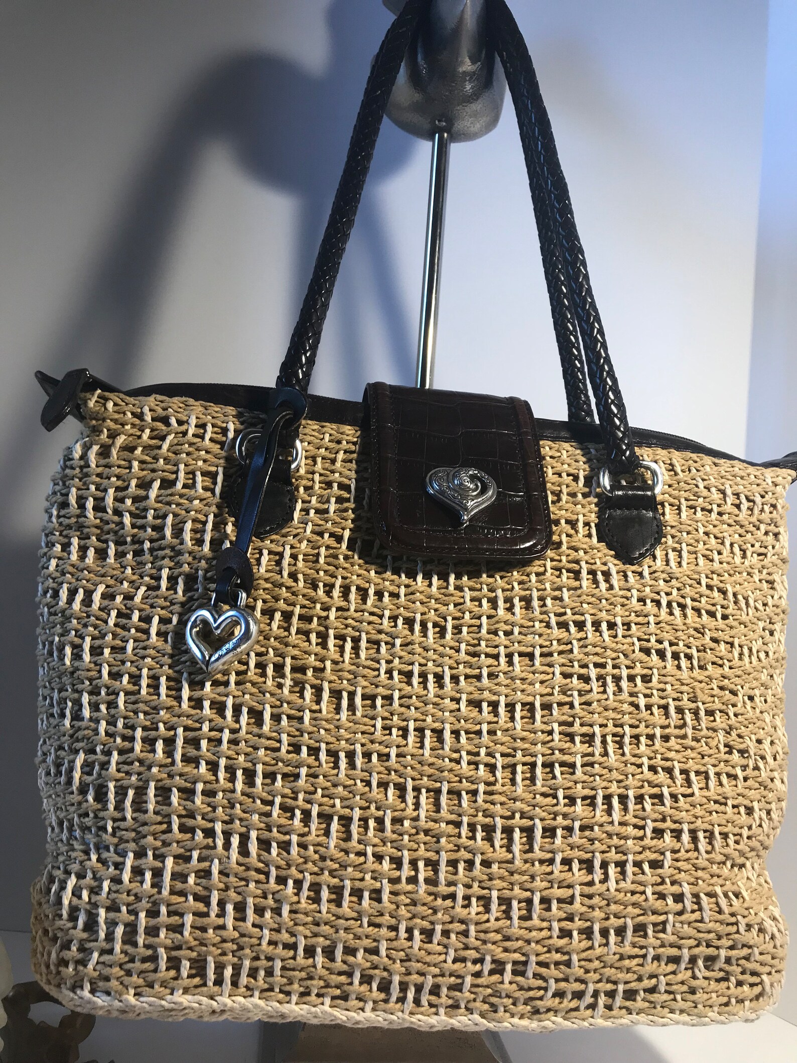 Brighton Woven Straw Rattan and Leather Handbag Vintage - Etsy