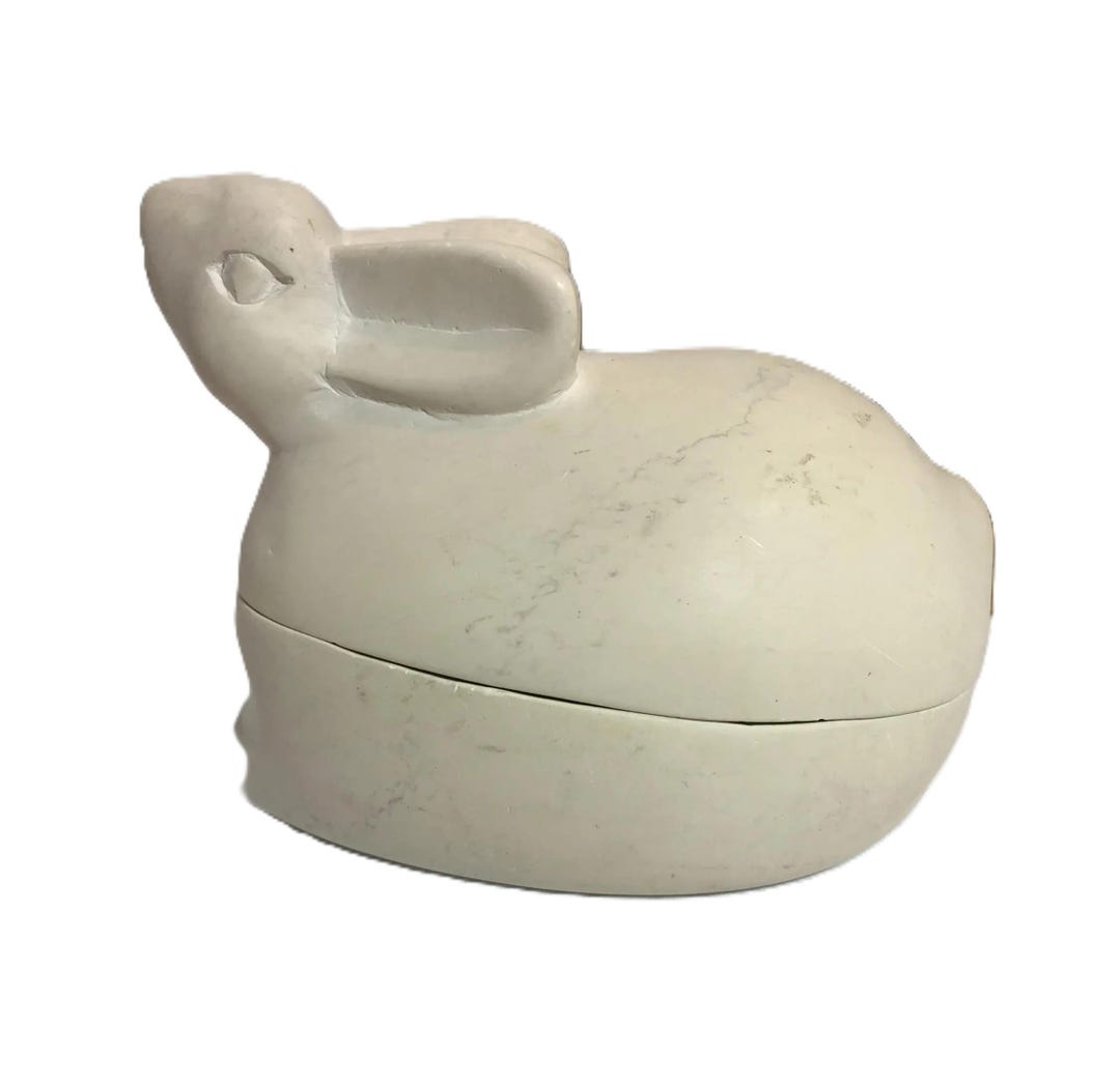 Vintage Soapstone Bunny Statue Trinket Box, Neutral off White to Rusty ...