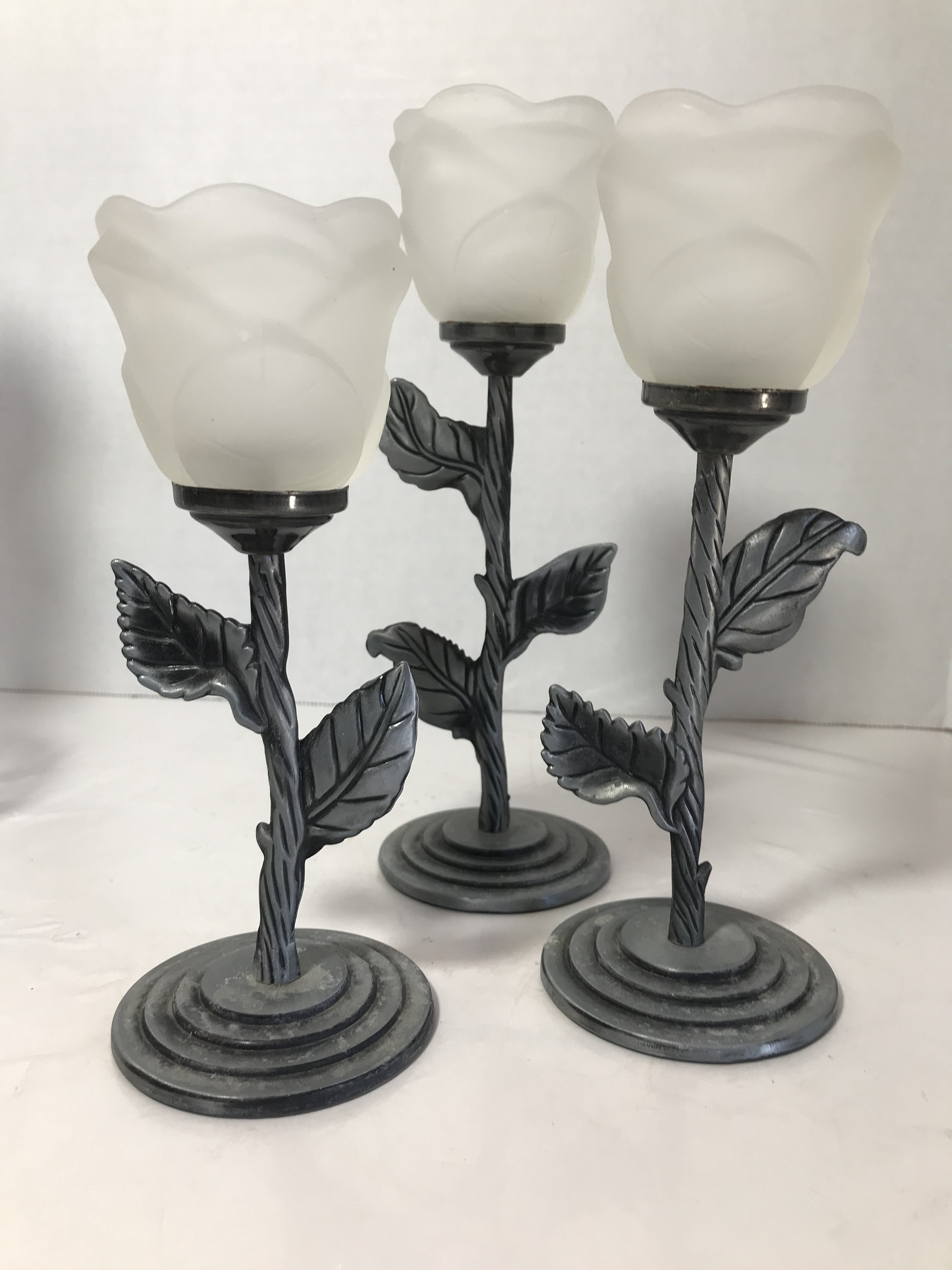 ガラスとPEWTER·ピューターのキャンドルホルダー ガラスとPEWTER