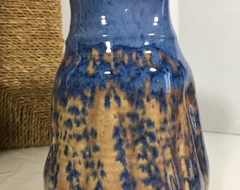 Vintage Keenan pottery vase, Keenan signed glazed ceramic pitcher vase with drip glaze, blue pinched pottery signed Keenan vase pitcher