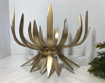 Gold metal spiked sculptural bowl, gold cast metal large open sculptural decor, unique contemporary centerpiece bowl, modern gold spike bowl