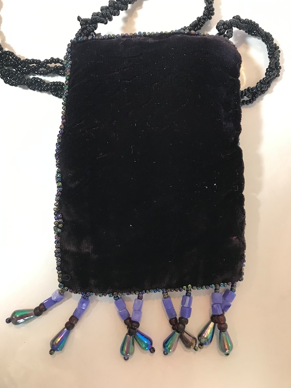 Vintage velvet necklace purse, Vtg velvet and bea… - image 9
