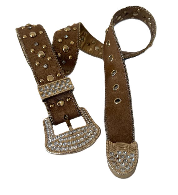 Vintage 90s Bronze Gold Studded Genuine Leather Belt, Vintage
