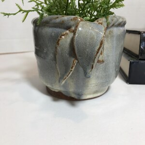 Vintage LL signed art pottery planter, Vintage studio pottery planter with leaf detail, signed LL, Vintage pottery small blue planter