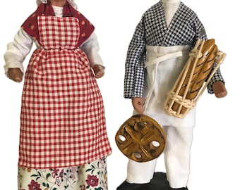 Vintage French Country Provence Santon d'Argile Florence Baker und seine Frau Statuen, Vintage Santons Keramik 10,5 "-Figuren, made in France