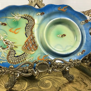 Vintage Japanese blue dragonware, Vtg Japan dragon ware blue snack plate, Vtg blue dragonware trinket dish, Hollywood Regency blue dish