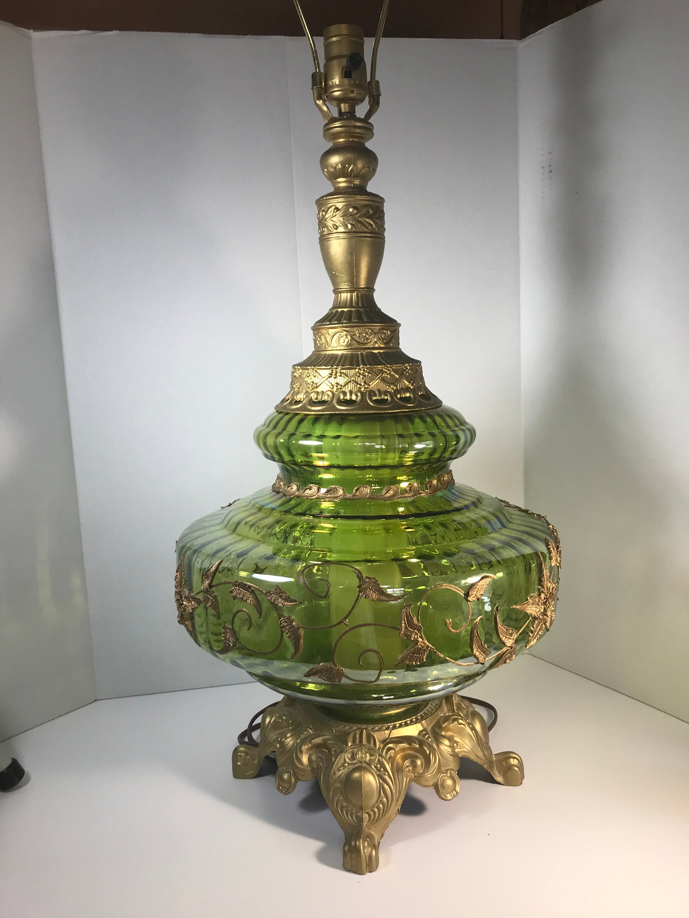Vintage green glass lamp deals