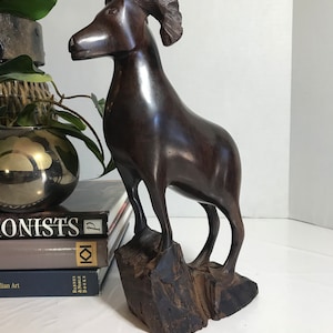 Vintage carved wood ram sculpture, dark ironwood carved large 12&quot; ram statue, elegant ram statue, wood equestrian lodge decor, moody decor
