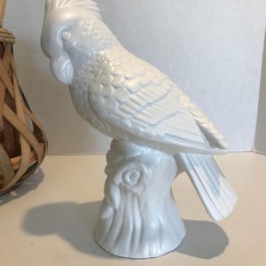 Vintage white ceramic parrot statue, Vintage 9.75&quot; parrot ceramic sculpture, Vintage white bird statue, White ceramic bird figurine