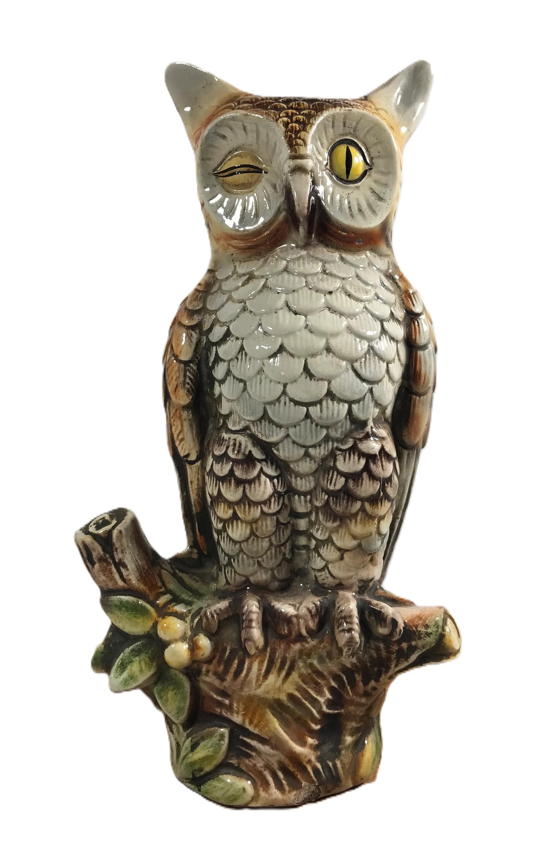 Vintage Barsottini Owl Ceramic Decanter | 1960s Figural Liquor