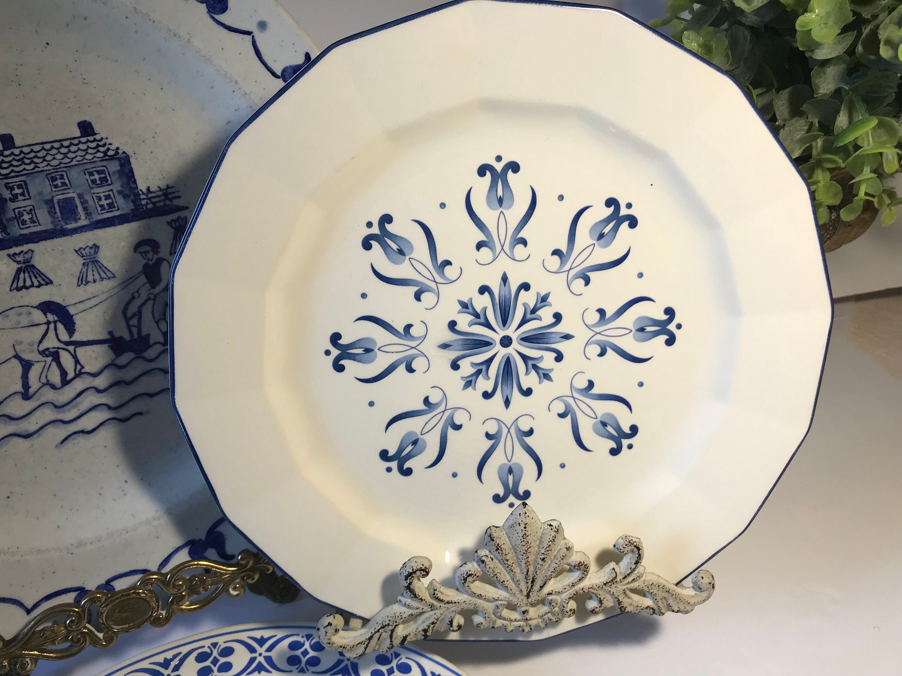 Vintage Blue and White Mix and Match 3 Dinner Plates Etsy