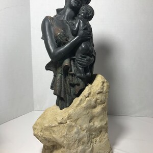 Vintage bronze Luis La Fuente statue, Vintage La Fuente bronze woman and child elegant sculpture, woman with child unique sculpture