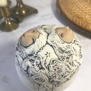 Vintage Jude Holdsworth pottery, Holdsworth ceramic emerging faces trinket dish, Vintage art pottery trinket dish, Vintage white pottery