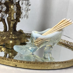Vintage Fenton style glass shoe, Vintage milk glass slipper, Vintage glass slipper match holder, glass shoe trinket dish, glass slipper