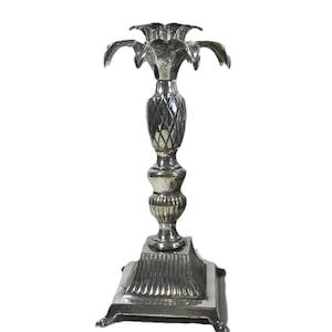 Candelabro vintage de palma de mármol bañado en plata, elegantes candelabros bañados en plata, candelabro cónico de palma bañado en plata estilo Art Déco