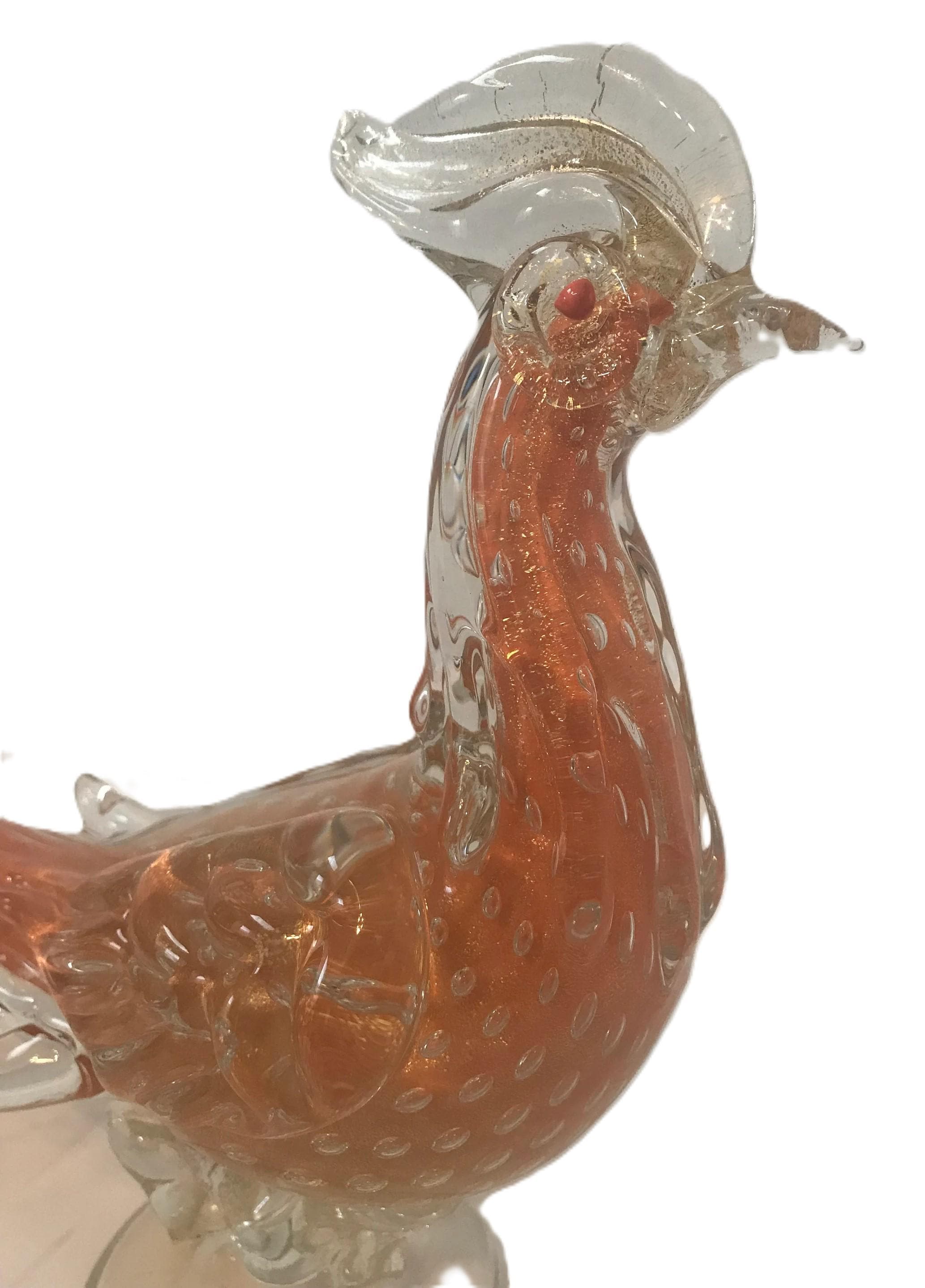 イタリアのムラーノオレンジアートガラス15インチの大きなキジの鳥の