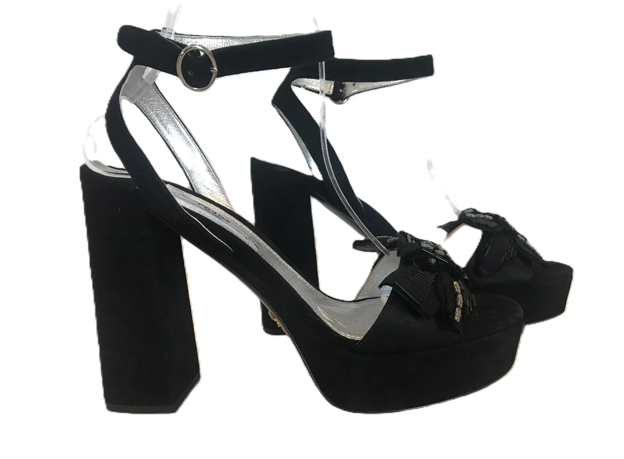 Prada Suede Embellished Platform Shoes, Size 39.5 (9.5 US), Prada