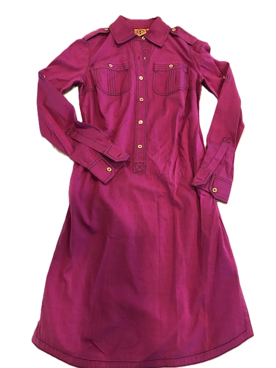 Tory Burch Button Down Shirt Dress, Size 0, Tory Burch Vibrant Pink Button Down Dress With Navy Stitching and Gold Logo Button Details - Etsy Tory Burch Button Down Shirt Dress, Size 0, Tory Burch Vibrant Pink Button Down Dress With Navy Stitching and Gold Logo Button Details - Etsy