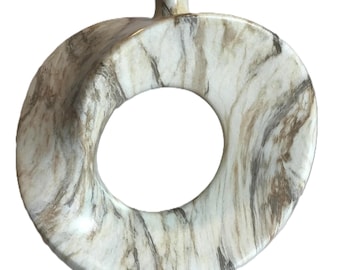 Modern round ceramic vase, Mod marbled hollow center round vase, neutral white and beige round minimalist style vase, ceramic vase