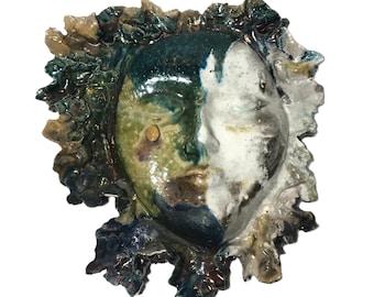 Vintage Ceramic 3-Dimensional Pottery face sculpture Wall Art Sculpture
