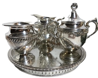 Vintage Sheridan silver over copper creamer sugar 3 piece set, Elegant silverplate cream sugar set, Sheridan silverplate tea service set