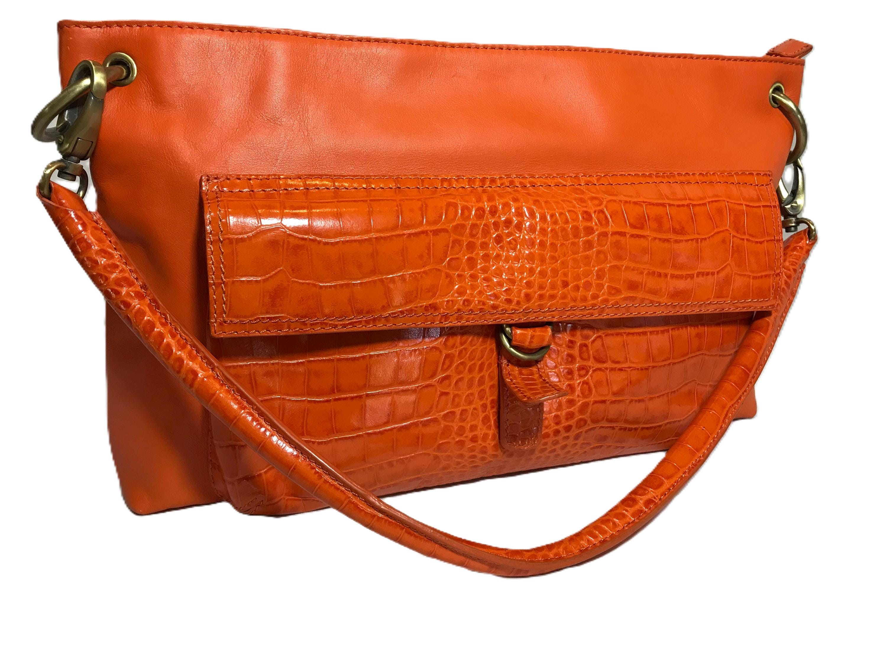 Vintage Sondra Roberts Orange Leather Handbag Purse, Vtg Sondra