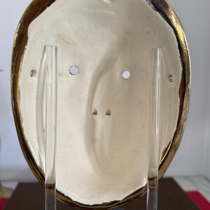 Vintage Signed Ceramic Wall Mask, Ivory Studio Pottery Face Sculpture, Modern 3D Wall Art, Bronze Trim Gallery Wall Decor image 9