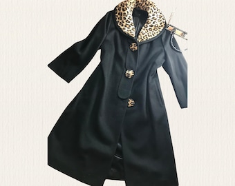 Vintage Youthcraft 1960s long leopard coat, Vintage Youthcraft 60s Jackie O jacket coat leopard and black, Vintage 60s leopard coat