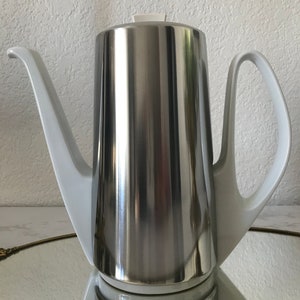 Vintage white ceramic porcelain and chrome tea cozy, MCM Bauscher Weiden Germany white porcelain and chrome tea cozy with unique handle
