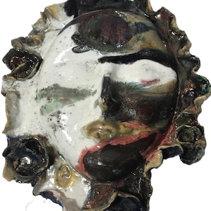 Vintage 3-dimensionale Kunstkeramik Gesicht Skulptur Wandkunst.
