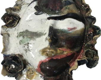 Vintage 3-Dimensional Art Pottery Face Sculpture Wall Art.