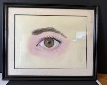 額装 イラスト 瞳 アート インテリア オリジナルの目の鉛筆画、黒枠、額入りアート作品、写実的な絵、人間の