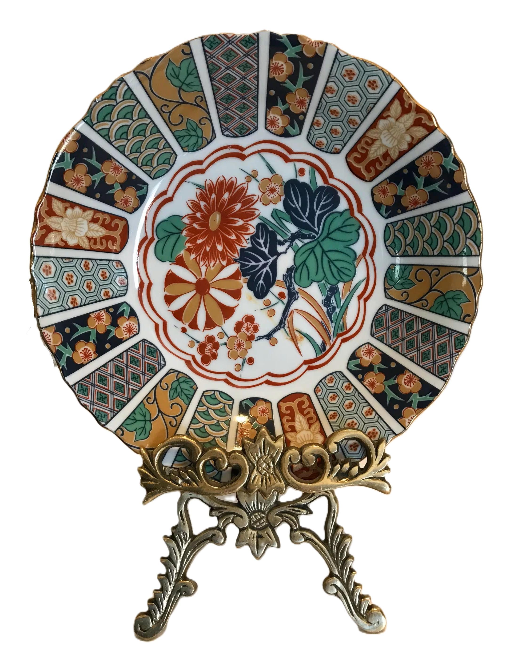 ヴィンテージの日本の有田焼伊万里扇柄7.5インチ磁器ボウル